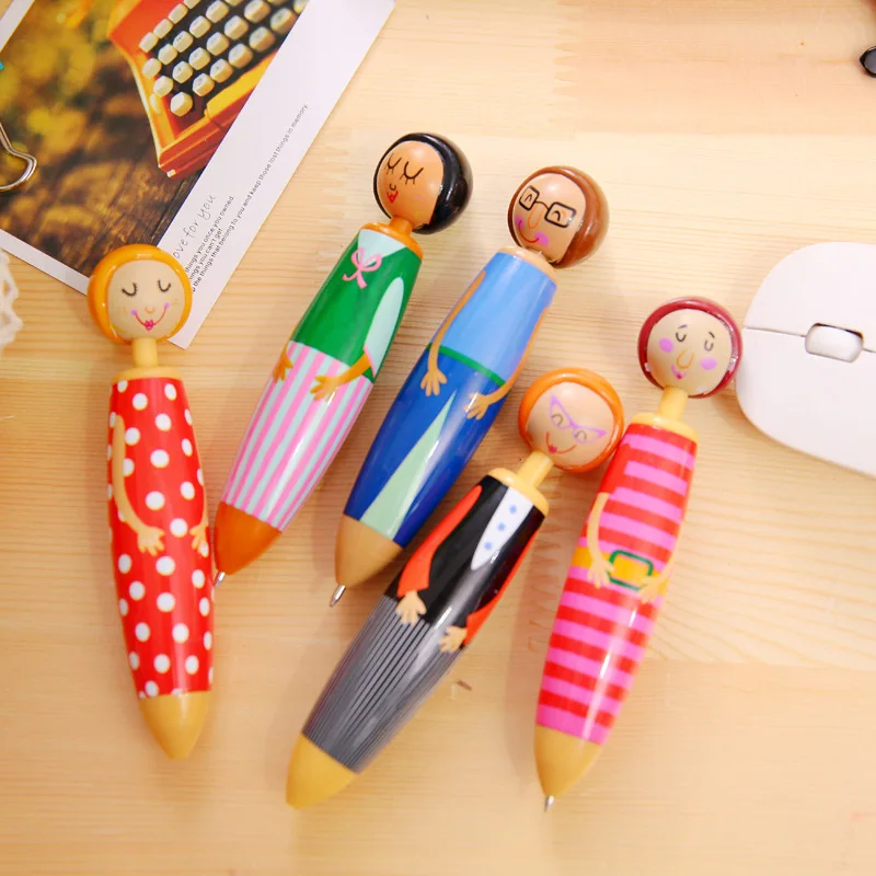 1 Pcs Cute Doll Ballpoint Pen 0.7mm Blue Ink Pens for Writting Stationery Caneta Material Escolar Office School Supplies