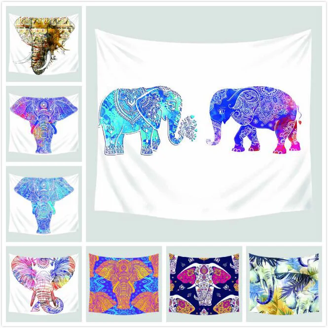 

Elephant Printed Blanket Wall Hanging Home Decorations Furnishing Travel Picnic Beach Polyester Shawl Camping Bohemian Tapestry