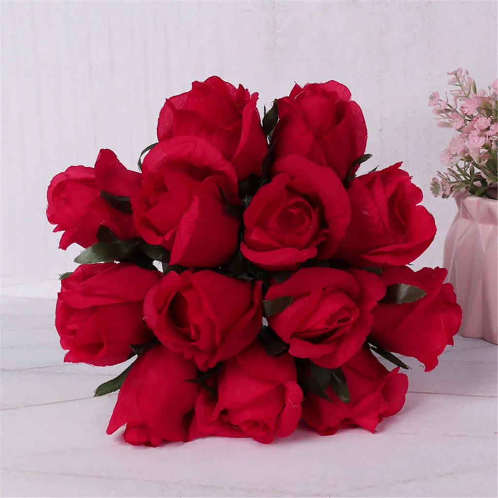 13heads/1 bundle Silk tea roses Bride bouquet for Christmas home wedding new Year decoration fake plants artificial flowers 712W