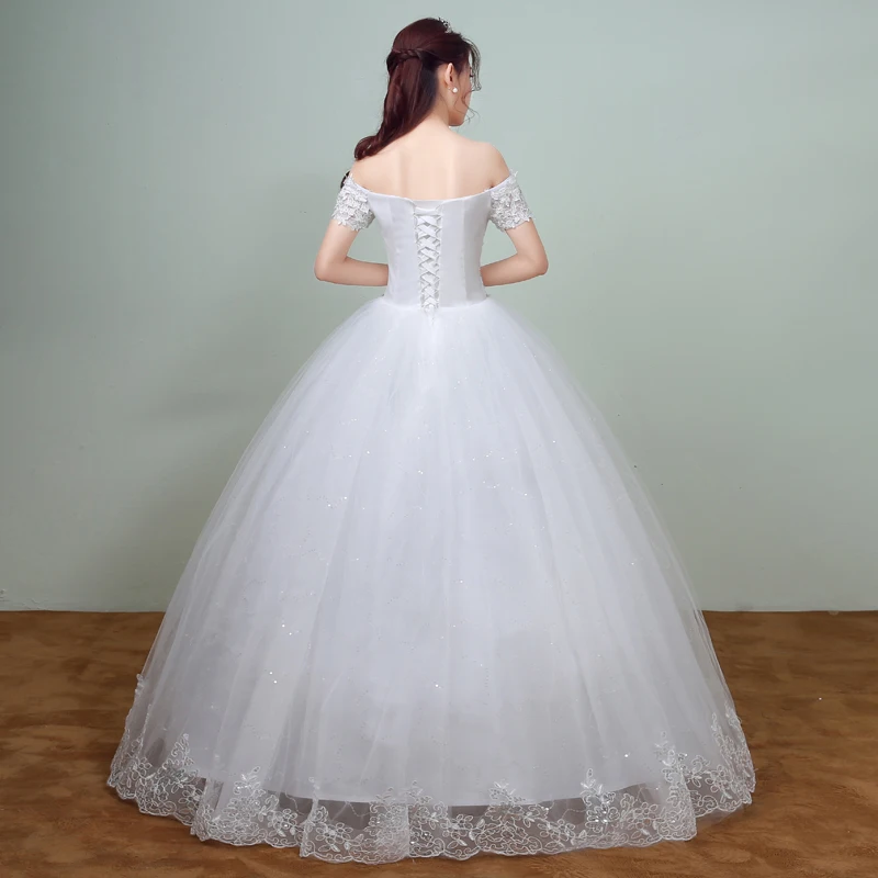 Новое поступление весна белый кружевной рукав свадебное платье корейский стиль с аппликацией vestidos de noiva Сексуальная Лодка шеи Свадебное платье