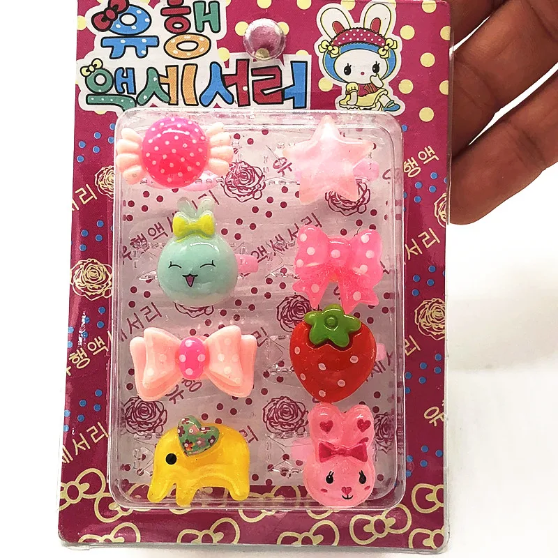 

8Pcs/set Animal Flower Heart Fruit Baby Girls Children Cartoon Rings with Display Box for Kids Birthday Gift Ring