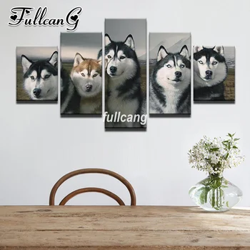 

FULLCANG Diy 5PCS Full Square Diamond Embroidery Animals Wolf Friend Diamond Painting Cross Stitch 5D Mosaic Needlework D943