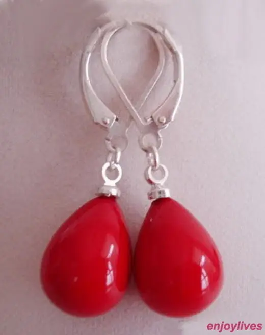 

Hot sell Noble- hot sell new - Free shipping Red Coral Drop 18KWGP Hook Earrings