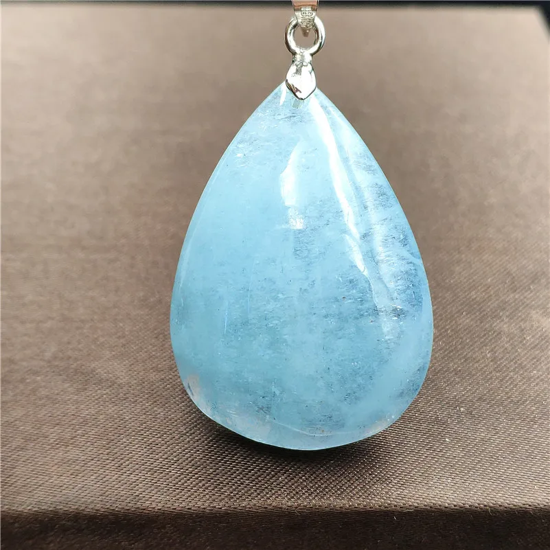 

Natural Blue Aquamarine Pendant 38x27x14mm Women Man Love Anniversary Lucky Gift Water Drop Clear Stone Fashion Necklace Pendant