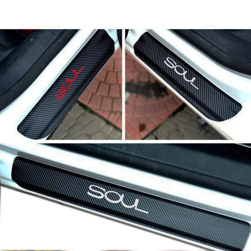 

4PCS carbon fiber vinyl sticker Car Door Sill Scuff Plate for KIA SOUL Parts Accessories car stickers and decals