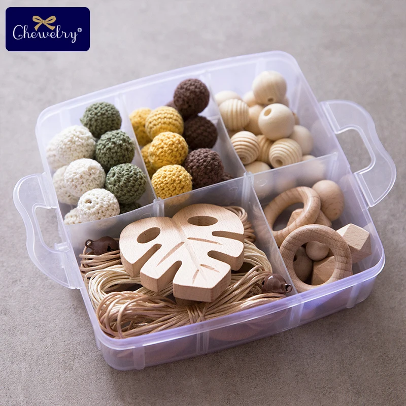 1set Baby Wooden Teether Beech Pacifier Chain Pendant Crochet Bead DIY Nursing Bracelets Wooden Ring BPA Free Baby Teething Toys