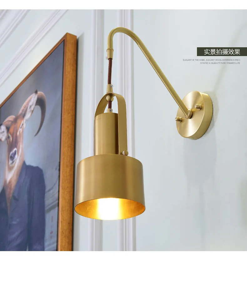 Minimalist copper brass wall light lamp LED bedside toilet bathroom reading wall light LED sconce modern simple gold wall light