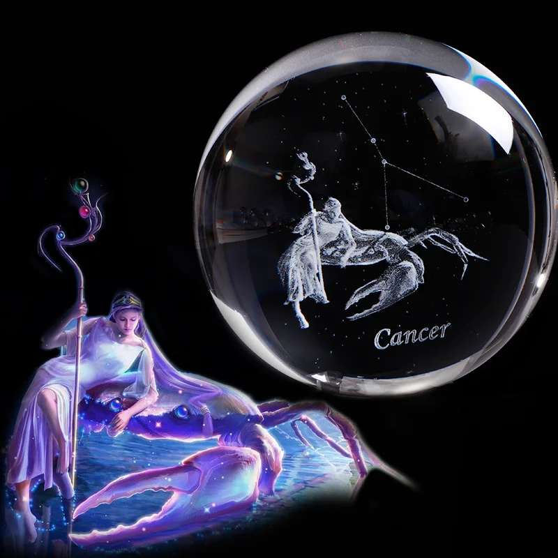 

Miniature Cancer Zodiac Balls K9 Artificial Crystal 3D Laser engraved Constellation Globe Home Decorative Sphere