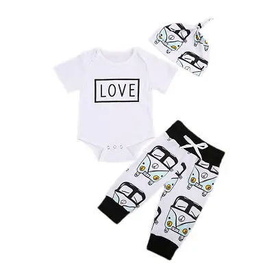Baby Clothing Cute Toddler Baby Summer Clothes Outfits Love Romper Top+ bus Floral Legging +Hat 3pcs 0-18M Baby Clothing Cute Toddler Baby Summer Clothes Outfits Love Romper Top+ bus Floral Legging +Hat 3pcs 0-18M
