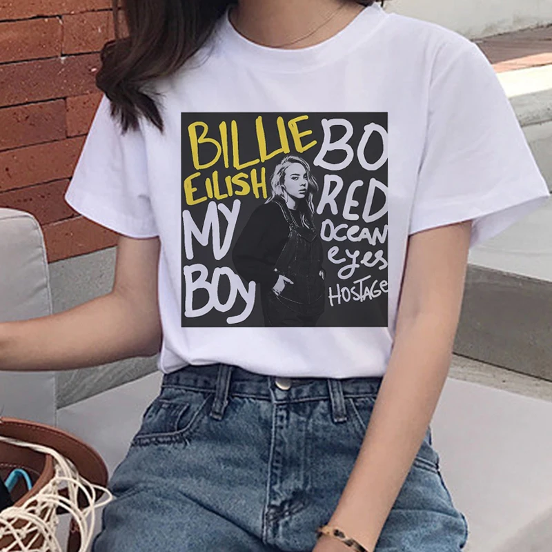 Billie Eilish Harajuku Ullzang Футболка женская футболка с графикой Bad Guy Эстетическая забавная футболка с героями мультфильмов 90s хип-хоп футболки женские - Цвет: 5337