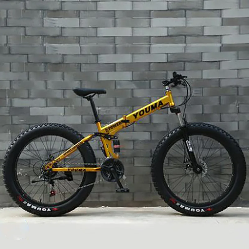 Велосипед Взрослый 27 скоростной складной велосипед снегоход 4,0 супер широкая шина 26 дюймов 40 нож горный велосипед для мужчин и женщин - Цвет: gold