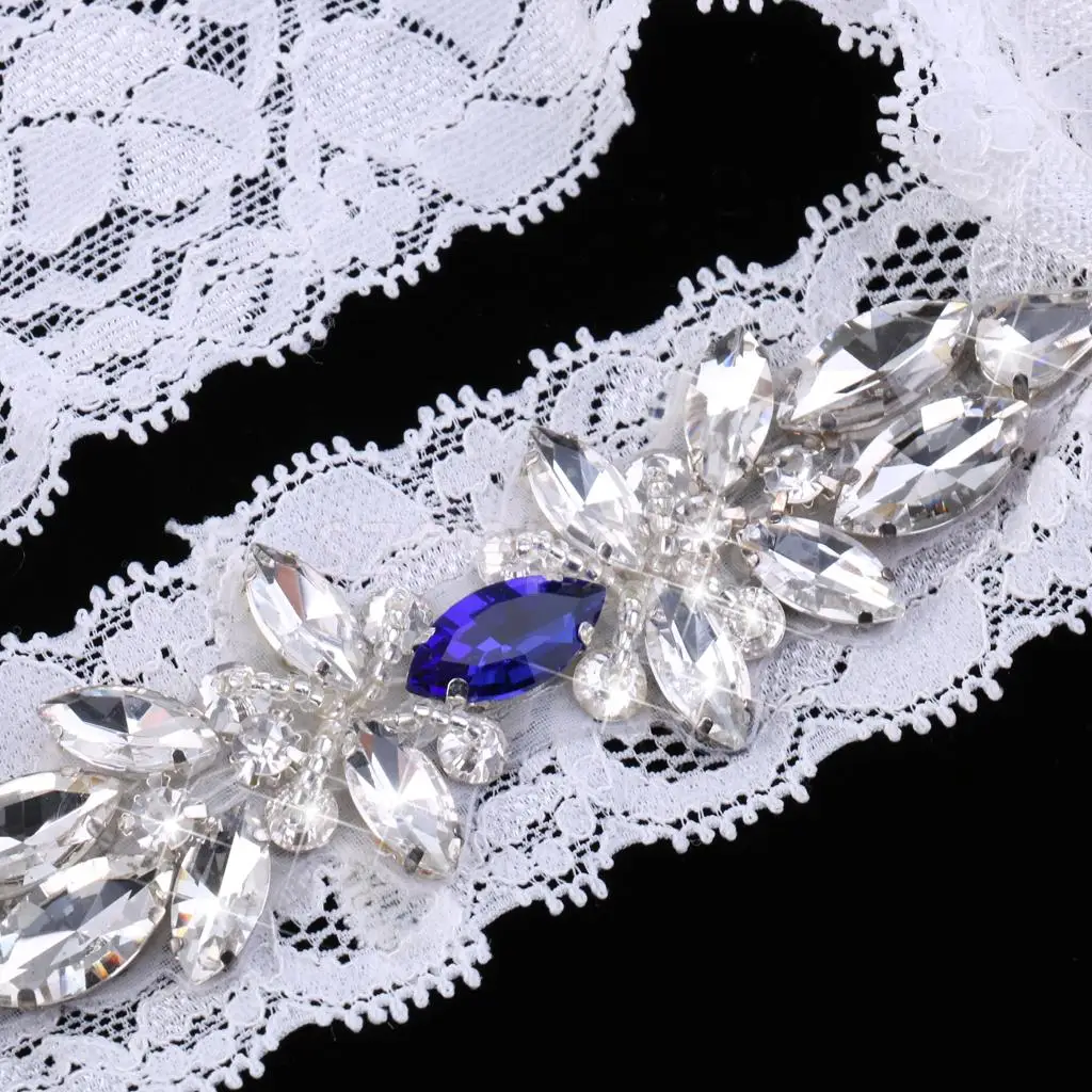 2pcs/Set Wedding Bridal Lace Flower Crystal Leg Garter Thigh Ring Accessory
