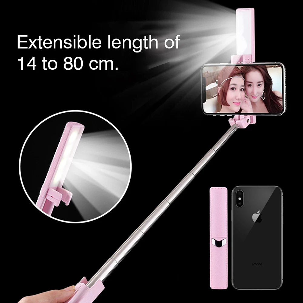 Pocket Bluetooth Selfie Stick with Supplyment LED Ring Selfie Light 80cm Length for iPhone X Samsung S8 Xiaomi Android Pocket Bluetooth Selfie Stick with Supplyment LED Ring Selfie Light 80cm Length for iPhone X Samsung S8 Xiaomi Android