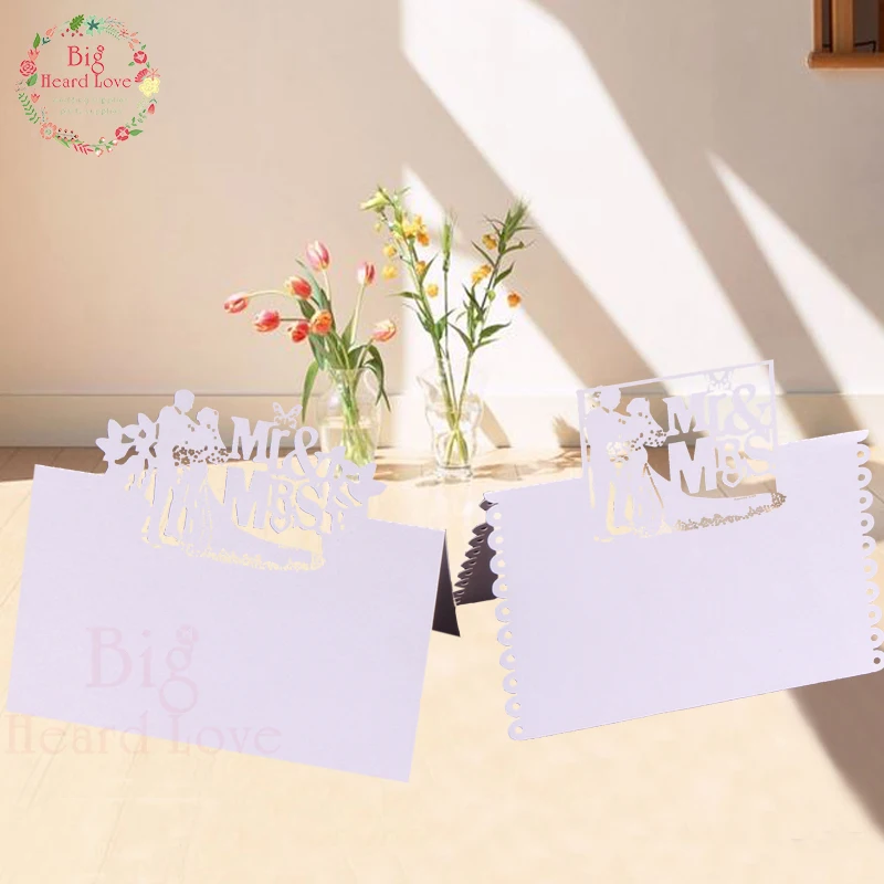 

40pcs Laser Cut Bride and Groom Table Name Place Card Wedding Party Pearl Paper Table Card Wedding Favors Party Table Decotation