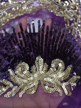 

African Lace Fabric 3d 2018 Purple Gold Lace African Sequins Lace Fabric 3 D Embrodiery French Lace Fabric For Wedding dress