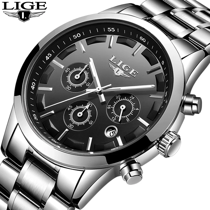 

LIGE men's watches luxury brand full steel casual quartz watch men sport military waterproof Wristwatch clock Relogio Masculino