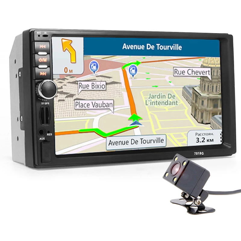 Autoradio 2 Din Car Radio Multimedia Player+GPS Navigation 7'' HD Touch Screen MP3 MP5 Audio Stereo Bluetooth USB AUX+Camera Map