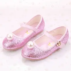 Модная детская Туфли без каблуков для девочек кожаные туфли принцессы для девочек свадебное детское платье школьные жемчугом обувь для