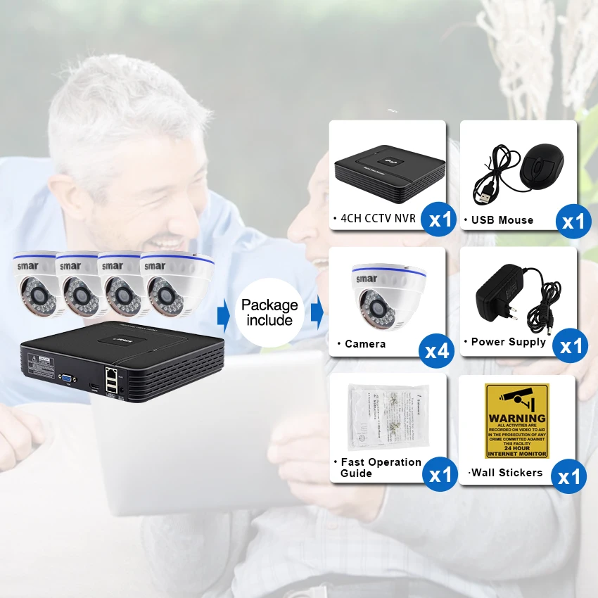  Smar 4CH NVR Kit CCTV Camera System 4PCS 1MP/1.3MP/2MP Indoor Dome IP Camera P2P Video Surveillance - 32947073235