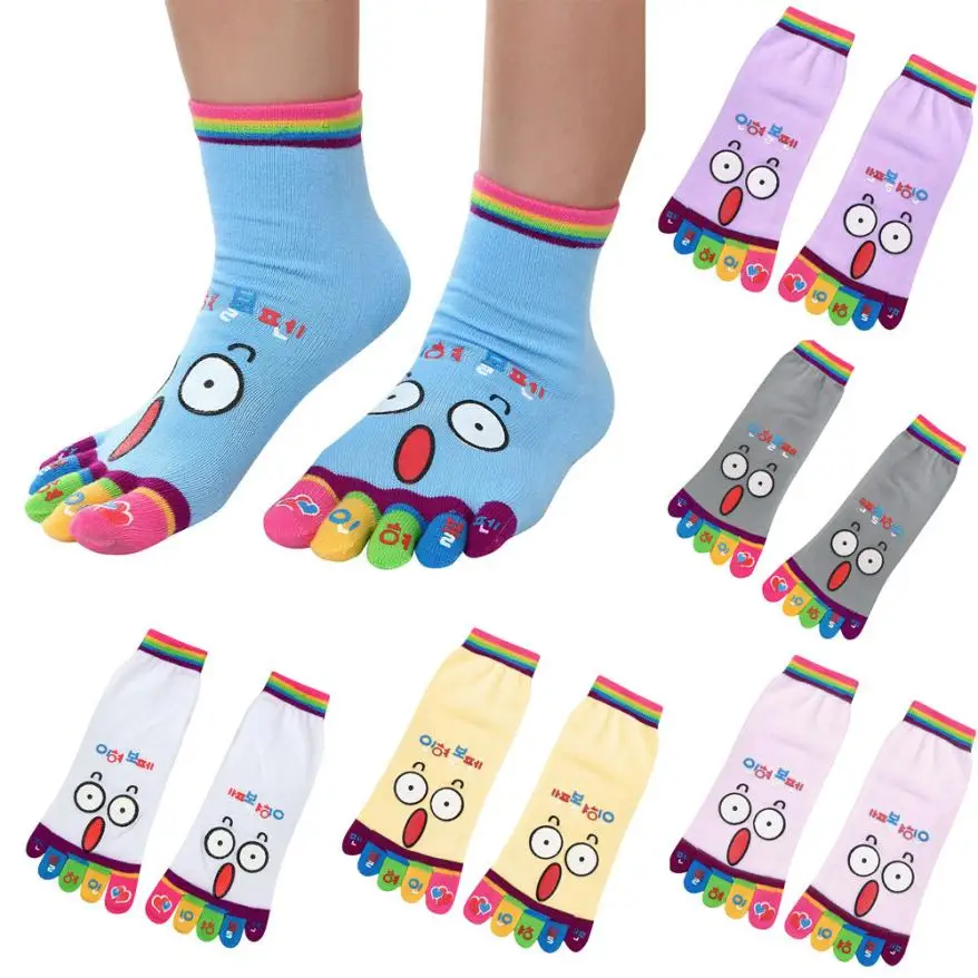 MUQGEW Fashion Lady Women Girls Cartoon Toe Socks Five Finger Socks