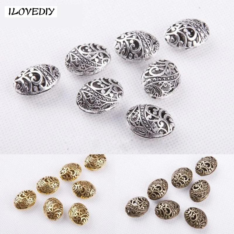 

10pcs/lot Antique Silver Color Tibetan Silver Ellipse Shaped Hollow Spacer Bead Findings for Jewelry Making