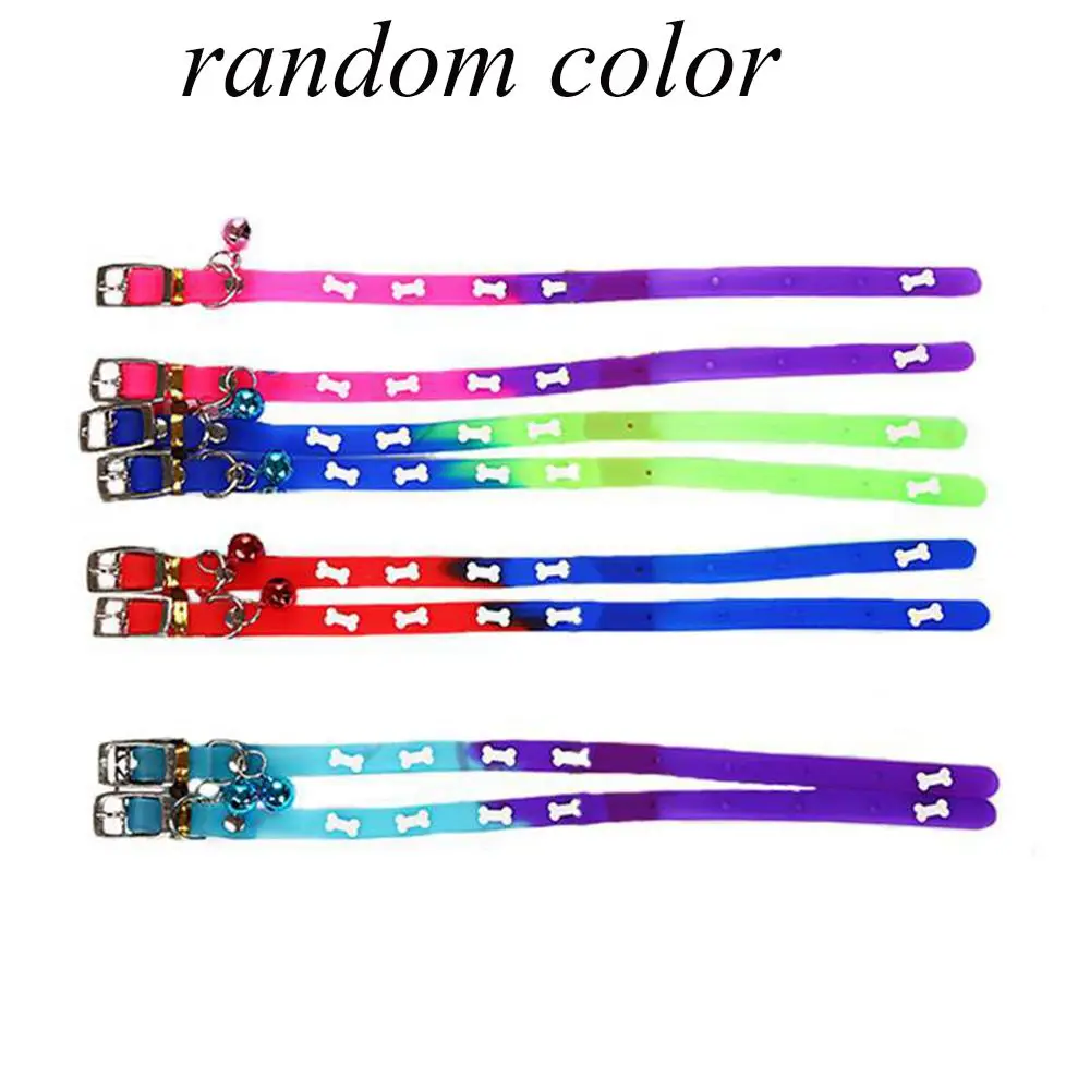 

1PC PU Leather Pet Dog Cat Collars With Bells Silicon Soft Dogs Cats Personalized Bone Pattern Collars