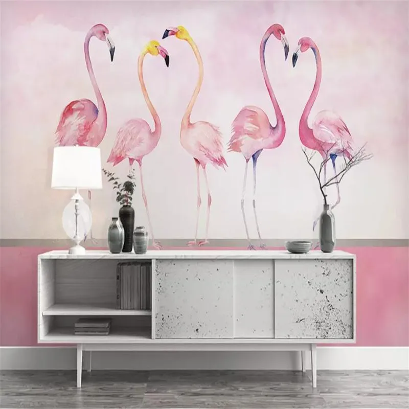 Nordic style pink flamingo background professional making murals, wallpaper wholesale, custom poster photo wall Nordic style pink flamingo background professional making murals, wallpaper wholesale, custom poster photo wall