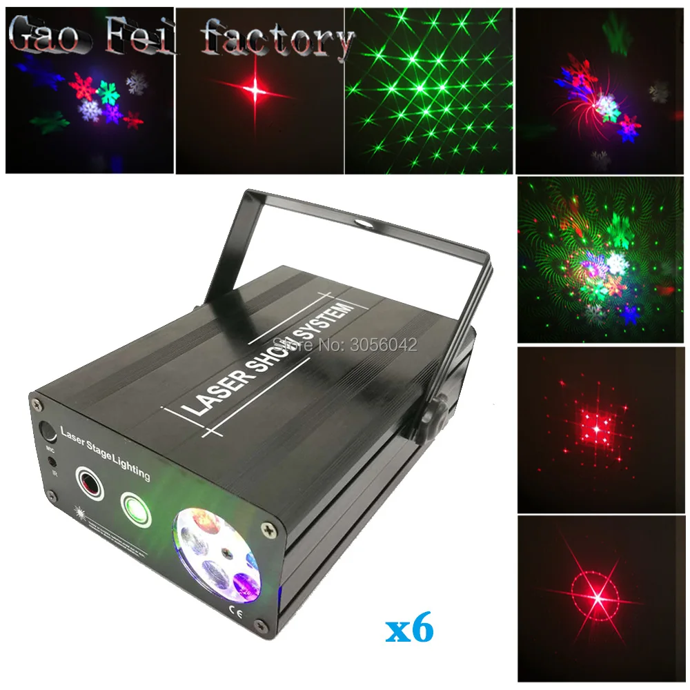 

6pcs/lot Club DJ Disco Projector Stage Laser snowflake LED Light Party Green Red Voice Control for DJ KTV Disco christmas
