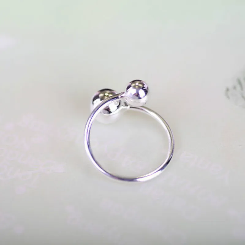 Gemei 925 пробы серебряные Простые открытые кольца с двойным шариком для женщин модные вечерние ювелирные изделия
