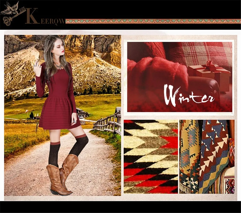 Vintage Women Autumn Dress 2016 Winter Sexy Knitting Dresses long sleeve O-neck Cake WOMEN DRESS A-line Vestidos Dresses women (3)