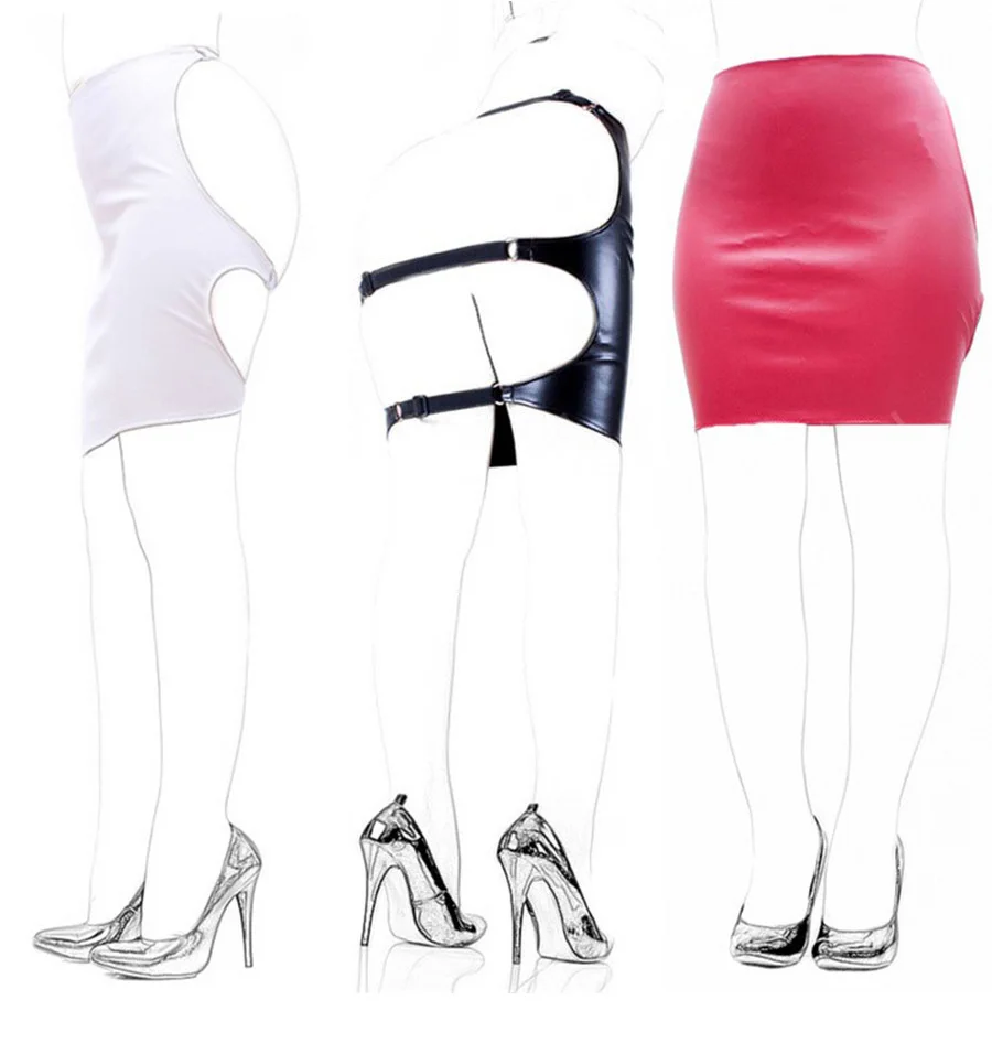 

Spanking Skirt PU Leather Open Hip Bondage Restraints ,Butt Exposed Package Skirt,Backless Hollow Out Clubwear