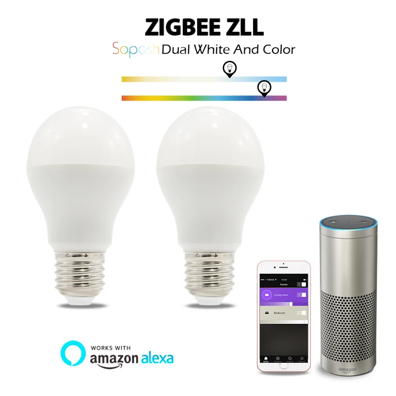 ZIGBEE AC100-240V 6 W светодиодная RGB Лампочка+ CCT двойной белый смартфон приложение Amazon Alexa голосового управления E27 лампа zigbee zll свет ссылка