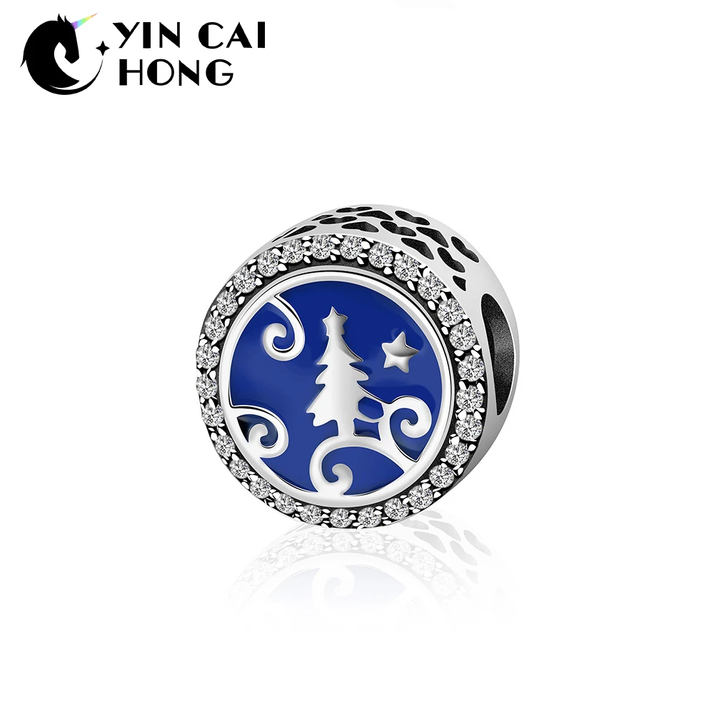 

YCH 925 Sterling Silver High Quality Christmas Tree Blud Bead Charms fit Bracelets & Necklaces DIY Fine Jewelry Y7091