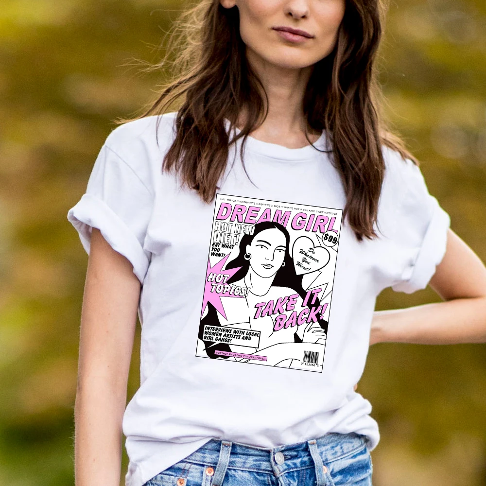 Футболка Vogue Girl с винтажным принтом журналов для женщин 100% хлопок белые базовые