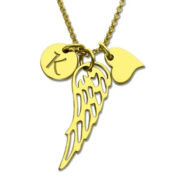 

AILIN Personalized Initial Angel Wing Mother Necklace Gold Color Love Heart Name Necklace Custom Angel Wing Mother Jewelry