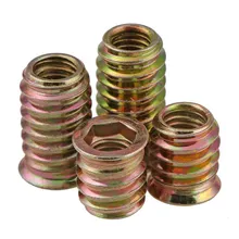 Rosca de acero al carbono M4 M6 M8 M10 para inserción de madera, Tuercas de cabeza hexagonal con brida para muebles, 5/10 Uds.