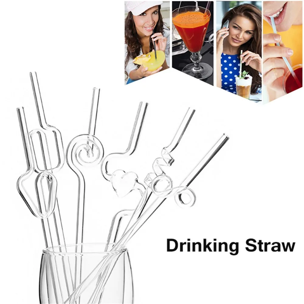 

1PC 230mm Bendy Glass Drinking Straws Set with Cleaning Brush High Borosilicate BPA Free Straw for Beverages Juice