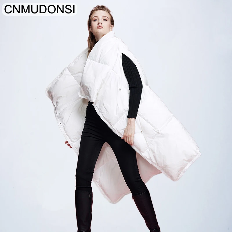 

CNMUDONSI 2018 New Autumn Winter Sleeveless Asymmetrical Collar Button Pockets Vest Keep Warm Down Jacket Women Fashion Tide 7XL