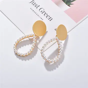 

Korean Round Imitation Pearls Drop Earrings For Women Girls Brincos Statement Dangle Earring Fashion Jewelry Gifts
