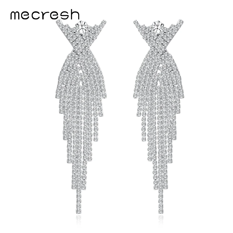 Mecresh серебряный цвет невесты длинные серьги-подвески хрустальные серьги с кисточками со стразами для женщин Свадебные обручальные ювелирные изделия EH1175