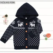 Вязаный свитер для мальчиков осень-зима Рождественский олень малышей Кардиган для девочек с капюшоном Вязание детские для маленьких мальчиков пальто Одежда для девочек