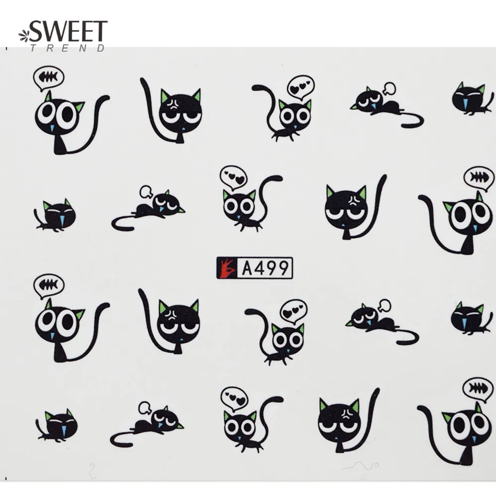 12 Designs Cute Cat Pattern Watermark Designs Nail Art Stickers Water Transfer Decals Beauty Nails For Decoration LA493-504 nail stickers nail art decoration nail decals