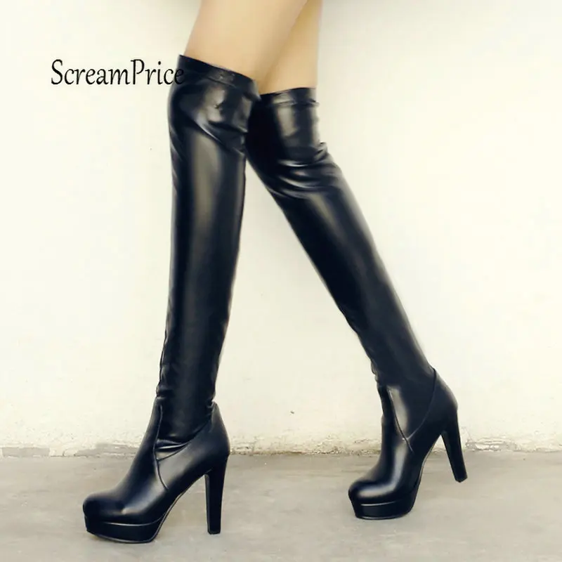 

Plus Size Women Chunky High Heel Over The Knee Platform Bow Winter Thigh Boots Fashion Woman Boots