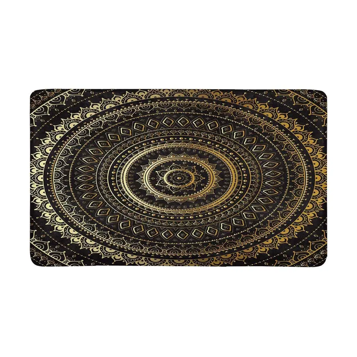 Door Mats Vintage Indian Mandala Gold and Black Indoor Entrance Rug