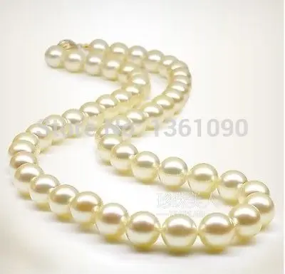 

xd 003496 HUGE 18"11-12MM GENUINE SOUTH SEA NATURAL GOLD PEARL NECKLACE 14KGP