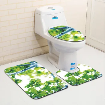 

Green Tree Bathroom Mat Set 3 Pcs Bath Floor Mat Toilet Cover Water Absorbent and Antiskid Bath Mat Bath Rug Toilet Mat