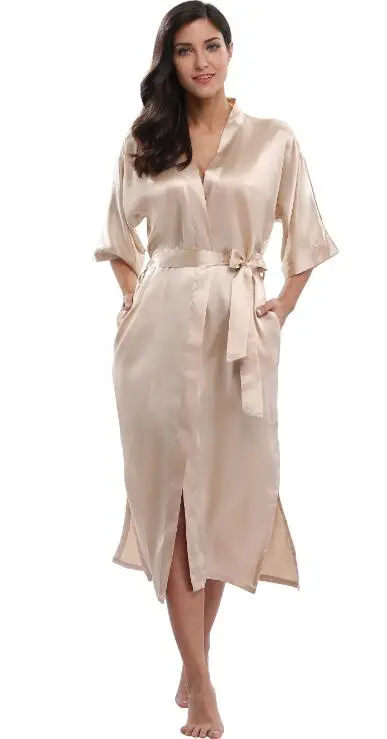 Женское атласное длинное кимоно халат сексуальный халат для невесты банный халат женские элегантные вечерние Свадебная пижама халаты - Цвет: 20