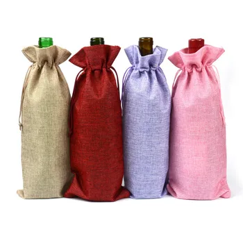 

Wedding Xmas Winebottle Cover Sweet Decoration Festive Supplies Burlap Bottle Gift Bags Sackcloth Wine Bag 15*35cm