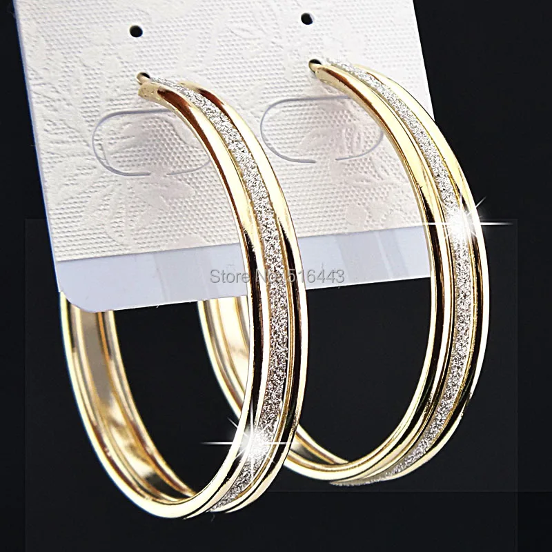 

Hoop Fashion 3 Rows Frosted Big Hoop Earrings for Womens Wedding Bridal Party Jewelry B1060
