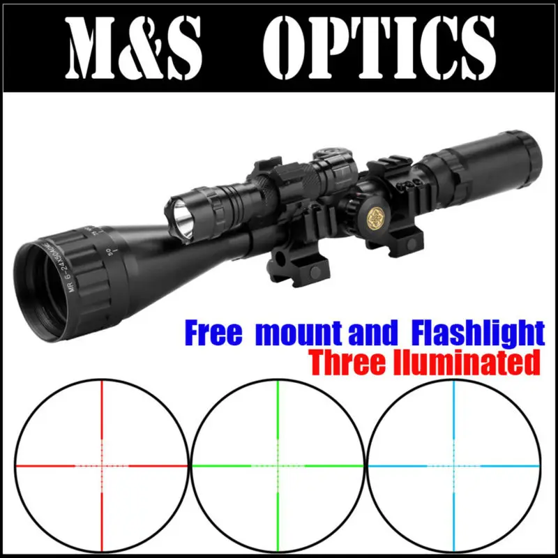 

MARCOOL Optical Sight 6-24X50 AOIRGBL Hunting Riflescope Scopes MAR-106 Free with Ring mount and Flashlight For Air Rifle